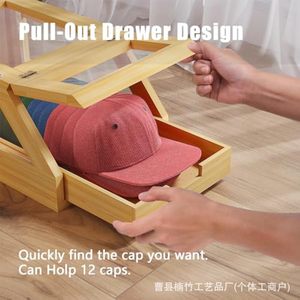 Bamboo Baseball Cap Storage <b>Box</b> With Acrylic Lid <b>Hat</b> Organizer Display Case Dustproof Solid Color 415 - Product Image 5