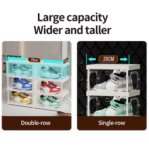 Большой прямоугольный двухрядный прозрачный складной водонепроницаемый контейнер для хранения обуви из полипропилена с магнитной крышкой, органайзер для обуви в прихожую - Product Image 5