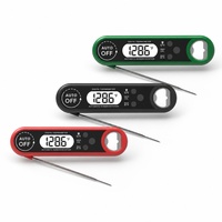 Termometer Makanan Digital Lipat, Termometer Daging Bacaan Instan dengan Layar LCD, Pembuka Botol, untuk Penggunaan Memasak, Menggoreng, dan Membuat Kue