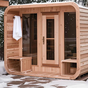 <span class=keywords><strong>Sauna</strong></span> extérieur traditionnel en bois de cèdre massif carré, 2 en 1, pour 2 à 4 personnes, avec compartiment - Product Image 5