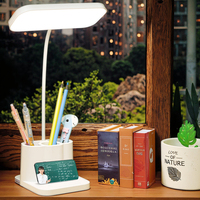 Lampe de Bureau Moderne Anti-Fatigue Oculaire avec Support Téléphone et Porte-Stylo, Tuyau Flexible, Plastique Simple, Petite Veilleuse Portable pour Maison et Étude