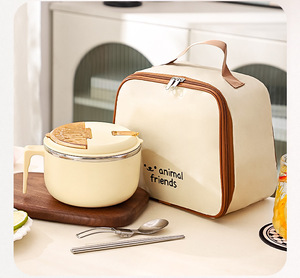 Boîte à lunch pratique en acier inoxydable avec poignée, couvercle en plastique nordique, écologique, 1200 ml, design rond détachable pour aliments - Product Image 5