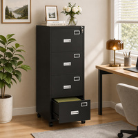 Elegante Archivador Móvil de Acero con Pedestal, 4 Cajones, con Cerradura, Gabinete de Almacenamiento de Oficina de Metal y Acero