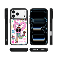 Coque de téléphone AG Feeling Black Edge avec motif Happy Girl doré pour iPhone 17, 17 Pro Max, 16 Pro, 15, 15 Pro Max – Coque magnétique