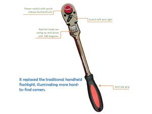 Llave de Trinquete Extensible de 3/8 Pulgadas con Acabado Cromado Pulido, Mango Ergonómico e Integración LED - Product Image 2