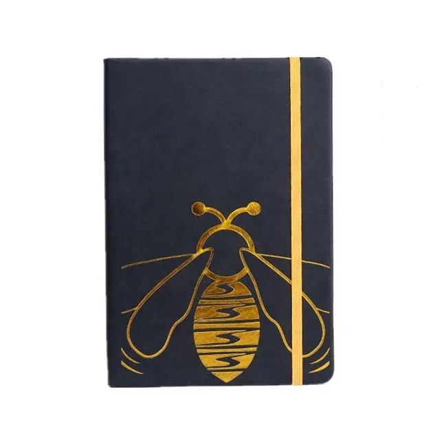 Caderno de abelha de couro pu com elástico, livro de papel de cobertura personalizada com logotipo
