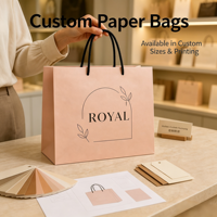 Sac de shopping en papier imprimé sur mesure avec poignées en corde torsadée noire à trois brins pour l'emballage de cadeaux