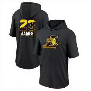 Sweat à capuche d'entraînement de basketball pour homme, personnalisé avec logo imprimé, en maille, séchage rapide, manches courtes, motif uni, été, polyester - Product Image 4