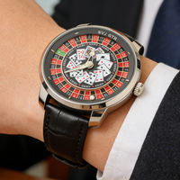 Montre-bracelet de luxe pour homme, à quartz, de collection, avec cadran artistique Roulette Poker, bracelet en cuir véritable, style mode et habillé