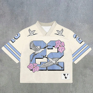 เสื้อเจอร์ซีย์ตาข่าย VARLDENS Retro Streetwear รุ่น Crane 22 ป้องกันรอยยับ คอวี แห้งเร็ว สีขาว ฟ้าอ่อน ชมพูอ่อน ดำ - Product Image 1