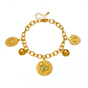 Fashion Charm Bracelet Zinc Alloy Round Turquoise Eye Star Moon Pendant Gift Jewelry - Product Image 5