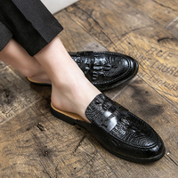 Babouche Homme en Cuir Noir Semelle Cuir Chaussures Mules Tendance à Enfiler Décontractées Hommes Demi-Chaussures en Cuir