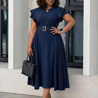 Robe longue plissée D629 personnalisée en usine pour femme, élégante et décontractée, à volants, manches courtes, taille haute