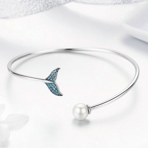 Elegant 925 Sterling Silver Mermaid Tail Open Cuff <b>Bracelet</b> Pearl Bangles & <b>Bracelets</b> Product Category - Product Image 4