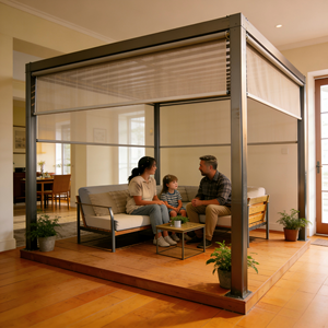 Pérgola Triangular Inteligente <span class=keywords><strong>de</strong></span> Aluminio Moderna y Económica <span class=keywords><strong>con</strong></span> Bloqueo UV, <span class=keywords><strong>Cortinas</strong></span> Opcionales, Terraza, Retiro, Pabellón Residencial - Product Image 2