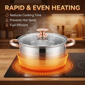 Set di <span class=keywords><strong>Pentole</strong></span> FLEY in Acciaio Inox 12 Pezzi, Manici Placcati Oro, Fondo a 5 Strati, Coperchi in Vetro, Pentola per Zuppa, Pentolino per Latte, Padella, Utensili da Cucina - Product Image 3