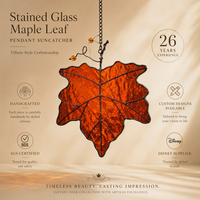 Attrape-soleil en verre teinté feuille d'érable orange, verre ondulé ambré, décoration d'automne, cadeau de Thanksgiving, art suspendu pour fenêtre