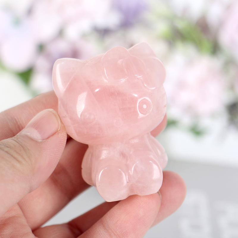Natural Rose Quartz Kt Cat Crystal He-llo K-T Cat for Gift| Alibaba.com