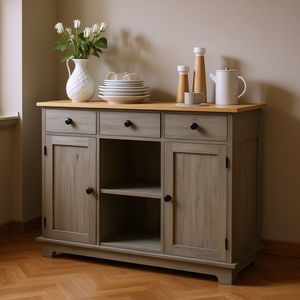 Aparador de Almacenamiento Gris Desgastado de 40 Pulgadas con Múltiples Cajones y Estante Ajustable, Mesa Buffet para Cocina - Product Image 2