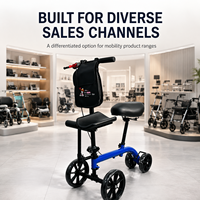Déambulateur à genouillère réglable OEM avec selle à ressorts, support de jambe avant, quatre roues et emballage personnalisé
