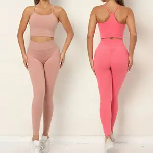 Custom Hoge Taille Yoga Leggings Sport Bh Set Breien Ademende Sweat Outfit Gym Fitness Kleding Yoga Workout Set Voor Vrouwen
