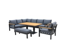 Mobilier d'extérieur de luxe, canapé de salon en forme de L pour hôtel, canapé d'angle de jardin avec table à manger réglable en hauteur, canapé en alun imperméable
