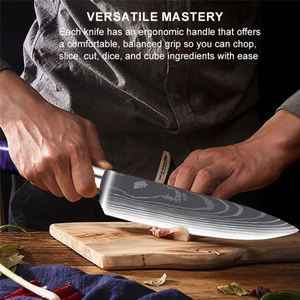 Juego de Cuchillos de Cocina Multifuncionales de Acero de Damasco al por Mayor con Mango de Resina Morada y Hojas con Patrón Láser, Cuchillos de Carnicero - Product Image 5