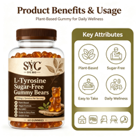 Complément alimentaire pour adultes à base de L-Tyrosine 1000 mg, sans sucre, végétalien, en gommes, pour la concentration cognitive et le soutien quotidien du bien-être, directement de l'usine