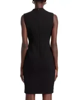 Robe fourreau noire unie sans manches pour femme, col en V classique, coupe ajustée pour les occasions professionnelles formelles