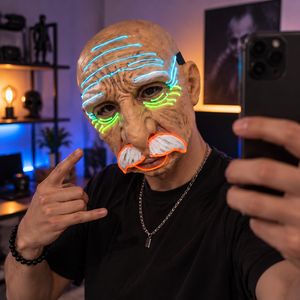 Máscara Realista de Anciano con Luz <span class=keywords><strong>LED</strong></span> y Efecto Neón, Máscara de Disfraz de Terror para Halloween, Máscara de Cosplay Cyberpunk para Adultos - Product Image 3