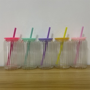 透明16盎司内部条纹玻璃雪球升华不倒翁，带塑料盖 - Product Image 1