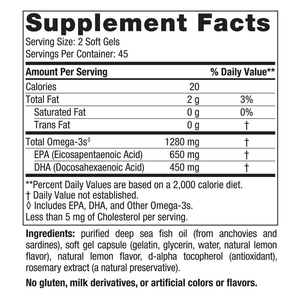Formule personnalisée Ultimate Omega saveur citron 1280 mg Supplément d'oméga-3 favorisant la santé du cerveau et du cœur Gélules d'oméga-3 alimentaires - Product Image 3