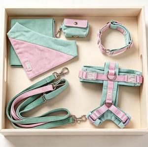 Fashion Macaron Dog <b>Harness</b> and Leash Set 5 in 1 Adjustable No Pull Vest <b>Harness</b> with Collar Bandana Waste Bag Holder Escape P - Product Image 1