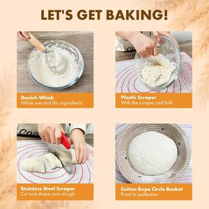 Complete Banneton Bread Proofing Basket Set 9 Inch Round Basket Bread Lame Dough Whisk Metal Scraper Sourdough Bread <strong>Baking</strong> <strong>Kit</strong> - Product Image 5