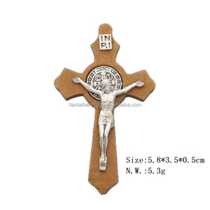 Làm bằng tay Tôn Giáo ST Benedict chéo Lớn Jesus gỗ Chéo Mặt dây chuyền bằng gỗ tiện dụng thủ công - Product Image 2