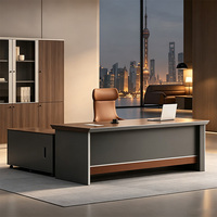 Bureau de direction moderne en L, table de bureau de PDG avec surface en bois et armoire latérale mobile, vente en gros d'usine