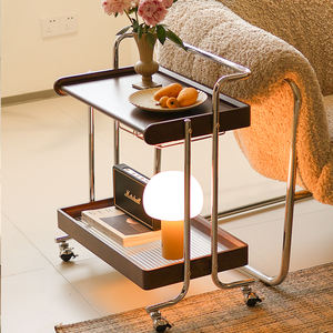 Carrito de almacenamiento de madera maciza, color nogal, mesa auxiliar móvil con ruedas para sala de estar, dormitorio, organizador de oficina, fácil de usar - Product Image 5