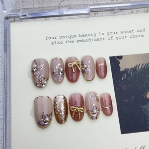 Nuevo Producto Lanzado, <span class=keywords><strong>Uñas</strong></span> Postizas Hechas a Mano Estilo Ojo de Gato Transparente con Mini <span class=keywords><strong>Margaritas</strong></span> Plateadas y Suavemente Doradas, Estilo Francés, para Primavera y Verano - Product Image 2