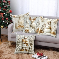 Housse de coussin de Noël personnalisée de luxe en or 45x45 cm, imprimé en peluche, motif cerf doré, bonhomme de neige, Père Noël, décoration de canapé pour la maison