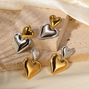 Heart Shaped <b>Stud</b> Earrings Gold <b>Silver</b> Two Tone Stainless Steel Fashion Jewelry Gift For Women - Product Image 2
