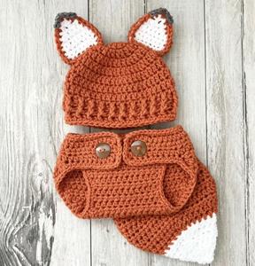 Ensemble de vêtements pour bébé en crochet motif renard, bonnet et couche-culotte tricotés à la main, tenue en peluche pour accessoires photo - Product Image 1