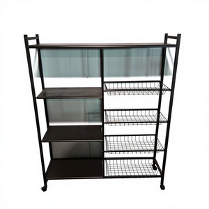 Étagère de rangement multi-niveaux <span class=keywords><strong>sur</strong></span> pied pour cuisine avec panier à roulettes rotatif, étagères métalliques à 4 niveaux pour la maison - Product Image 6