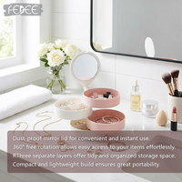 Miroir de maquillage rond portable personnalisé en gros, avec cadre rose, pliable, avec boîte de rangement à 3 niveaux