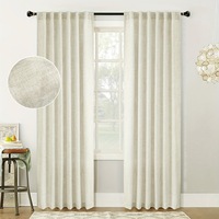 Voilage prêt-à-poser à motif uni en mélange polyester/lin, filtrant la lumière, avec passe-tringle – Style moderne toutes saisons pour
