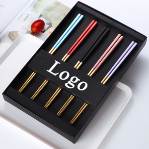 Custom 304 Stainless Steel Metal Titanium Chopsticks Gift Set Box with Logo