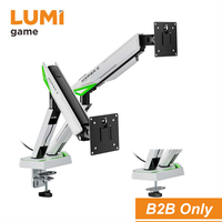 Support double moniteur LDT93-C024L 17"-38" 32kg Mecha avec éclairage RGB, support de bureau réglable VESA pour écran PC, idéal pour configuration de jeu à domicile
