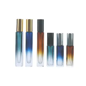Mode 5Ml 10Ml 15Ml Gradiënt Amber Blauw Groene Mannen Geurolie Flesjes Vierkante Glazen Parfum Fles Met Sproeipomp