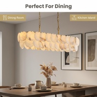 Lustre rectangulaire LED moderne de luxe à hauteur réglable avec marbre naturel et laiton pour tables à manger et îlots de cuisine