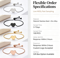 Bracelet coulissant personnalisé en forme de cœur en acier inoxydable, bijoux ajustables avec breloques, accessoires cadeaux pour femmes, chaîne à maillons colorée, bracelet jonc