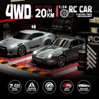 Voiture de drift RC 1:24 en métal, électrique, 4 roues motrices, télécommande proportionnelle, portée 50 m, haute vitesse, gyroscope, lumières LED, pneus supplémentaires, jouet pour adultes et enfants